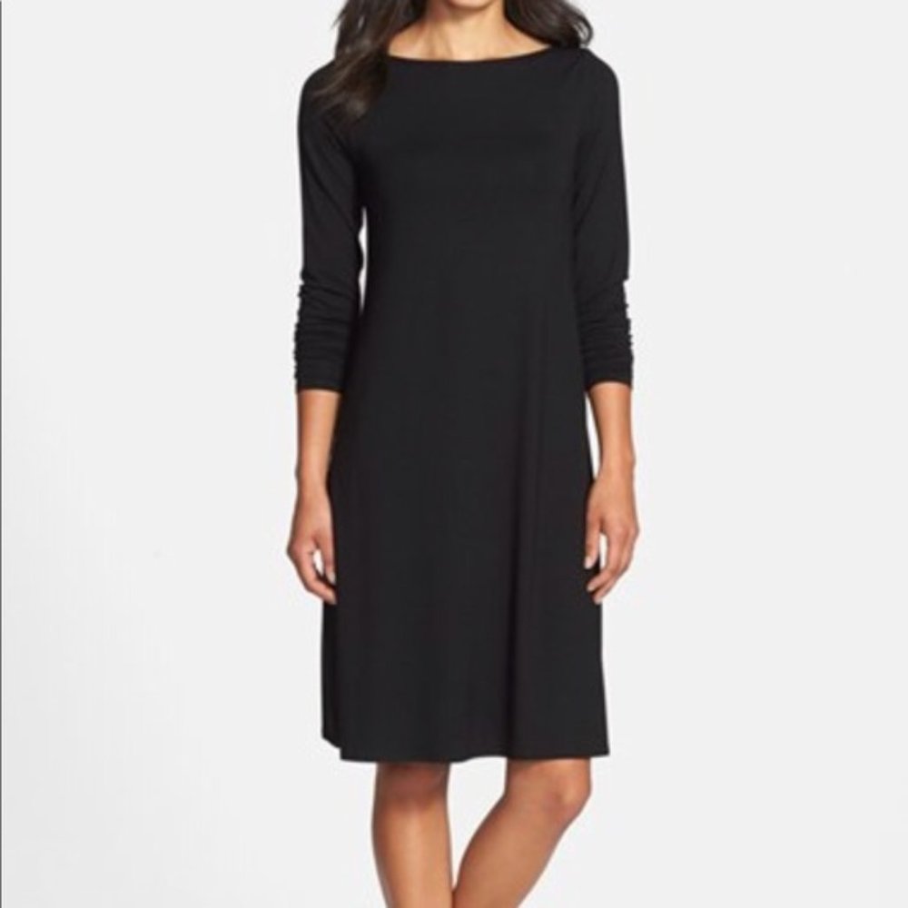 EILEEN FISHER charcoal gray boatneck knit jersey dress